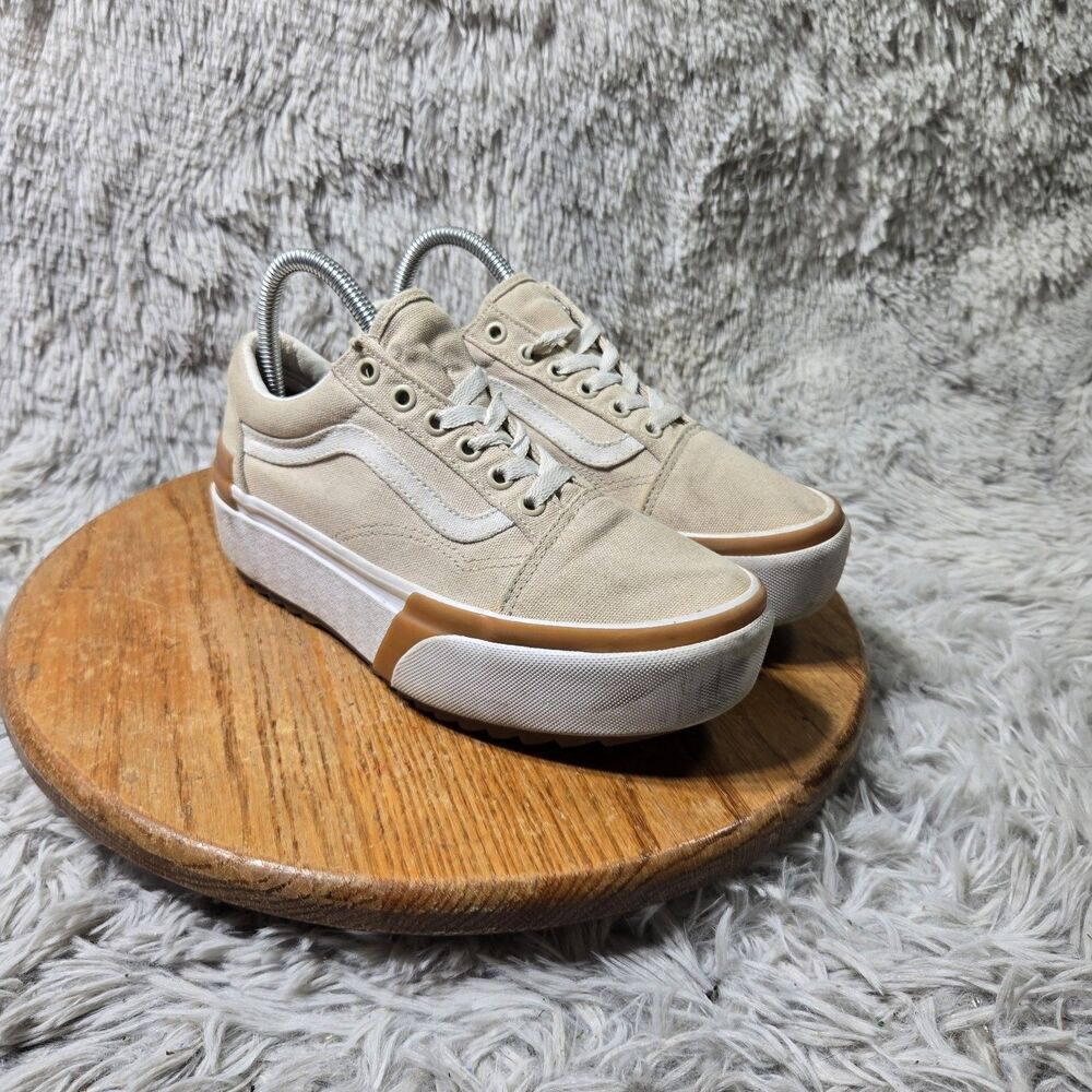 Vans Old Skool Cream Off-White Canvas Sneakers Mens 500714 Skate Womens Size 5.5